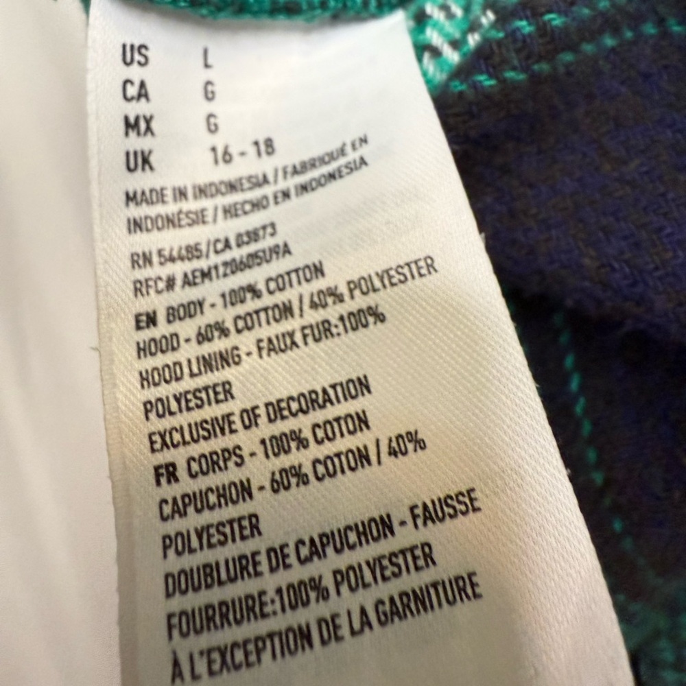 AE Vintage Boyfriend Sherpa Lined Hooded Flannel Jacket Green Plaid Size L - Picture 9 of 9